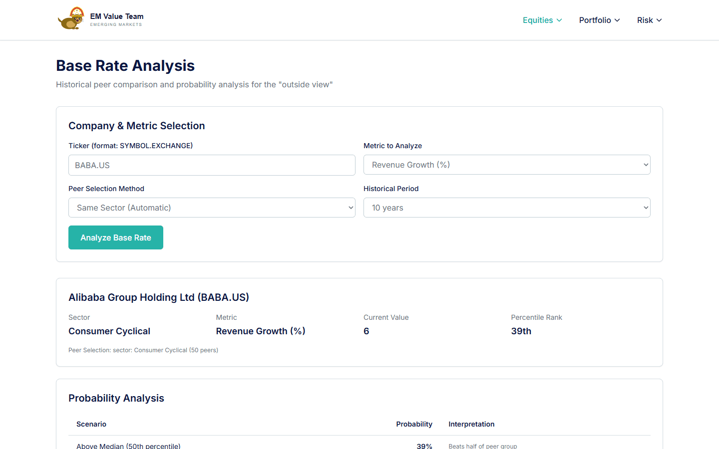 Base Rate Analysis screenshot