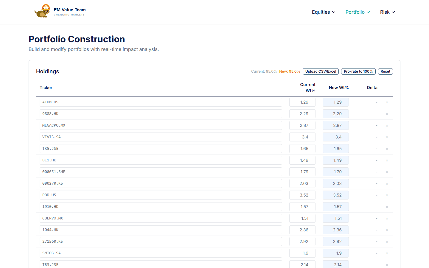 Portfolio Construction screenshot