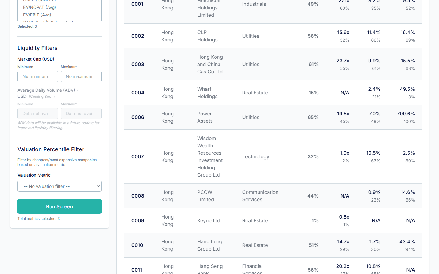 Stock Screening screenshot