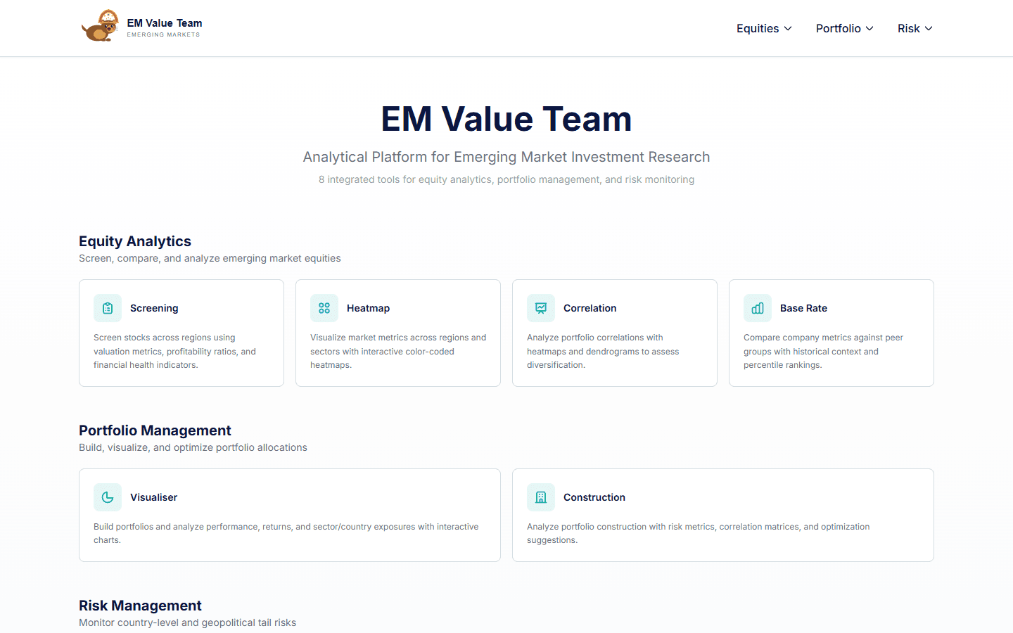 EM Value Team Platform screenshot