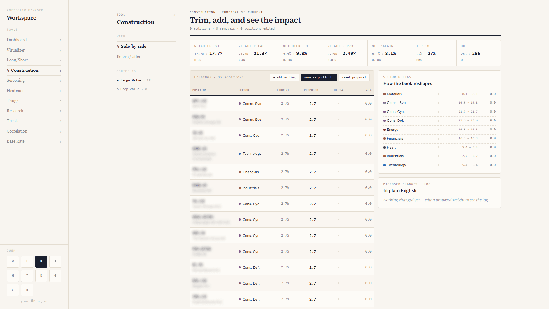 Portfolio Construction screenshot