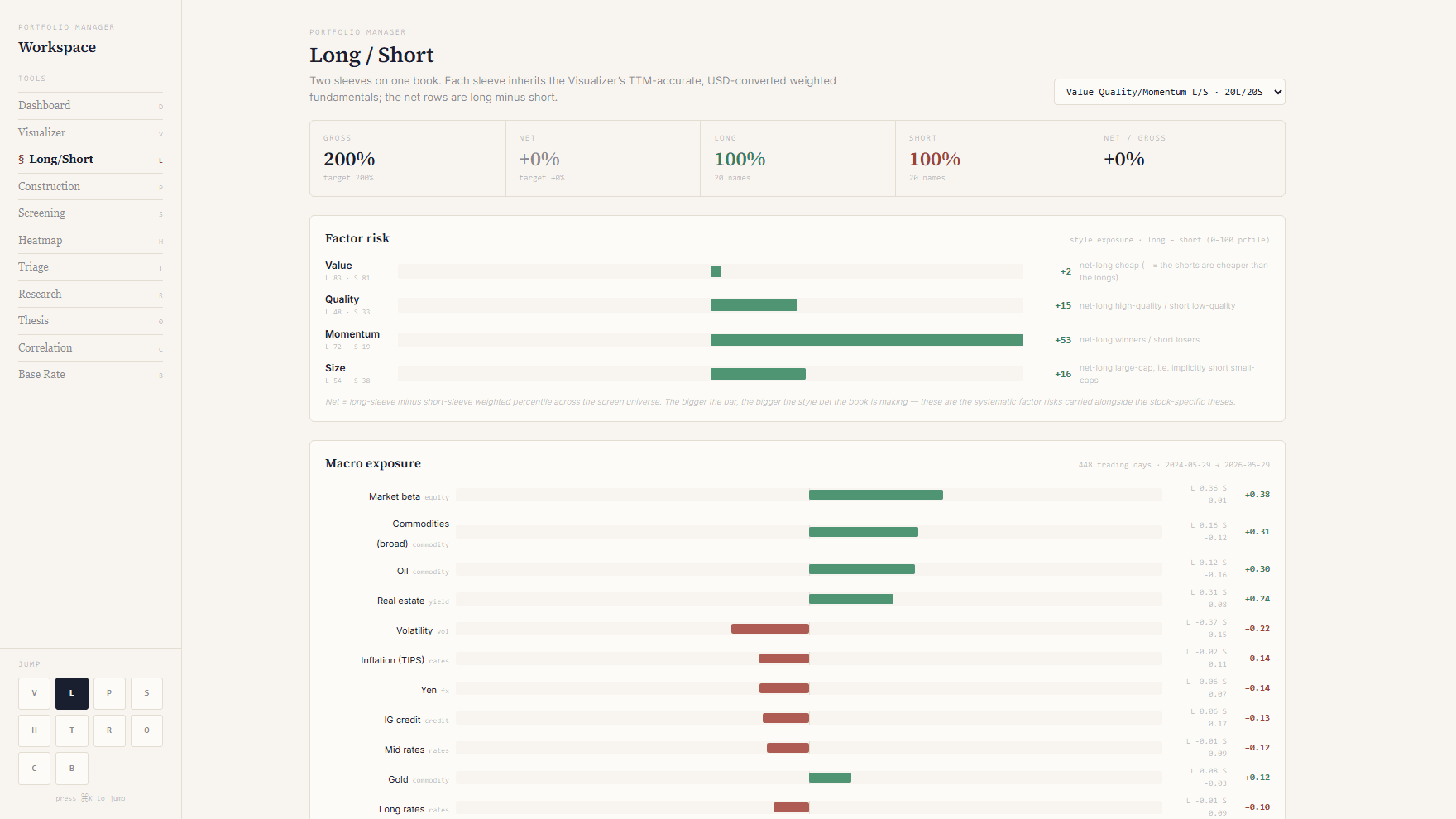 Long / Short Book screenshot